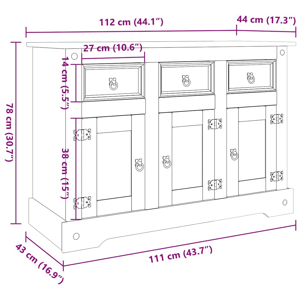 Bokhylle Corona grå 112x43x78 cm heltre meksikansk furu vidaXL