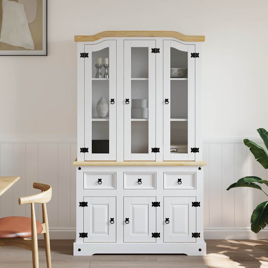 Highboard Corona hvit 112x43x196 cm heltre meksikansk furu