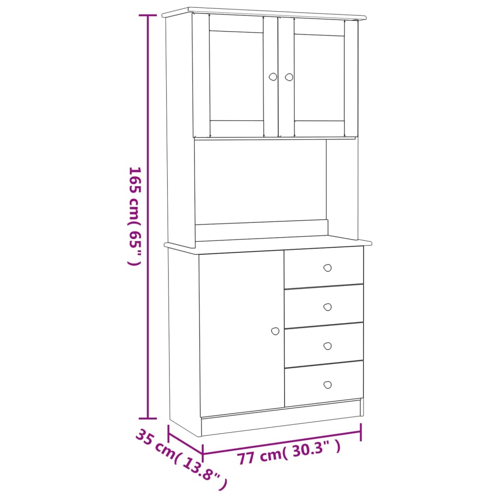 Highboard ALTA hvit 77x35x165 cm heltre furu