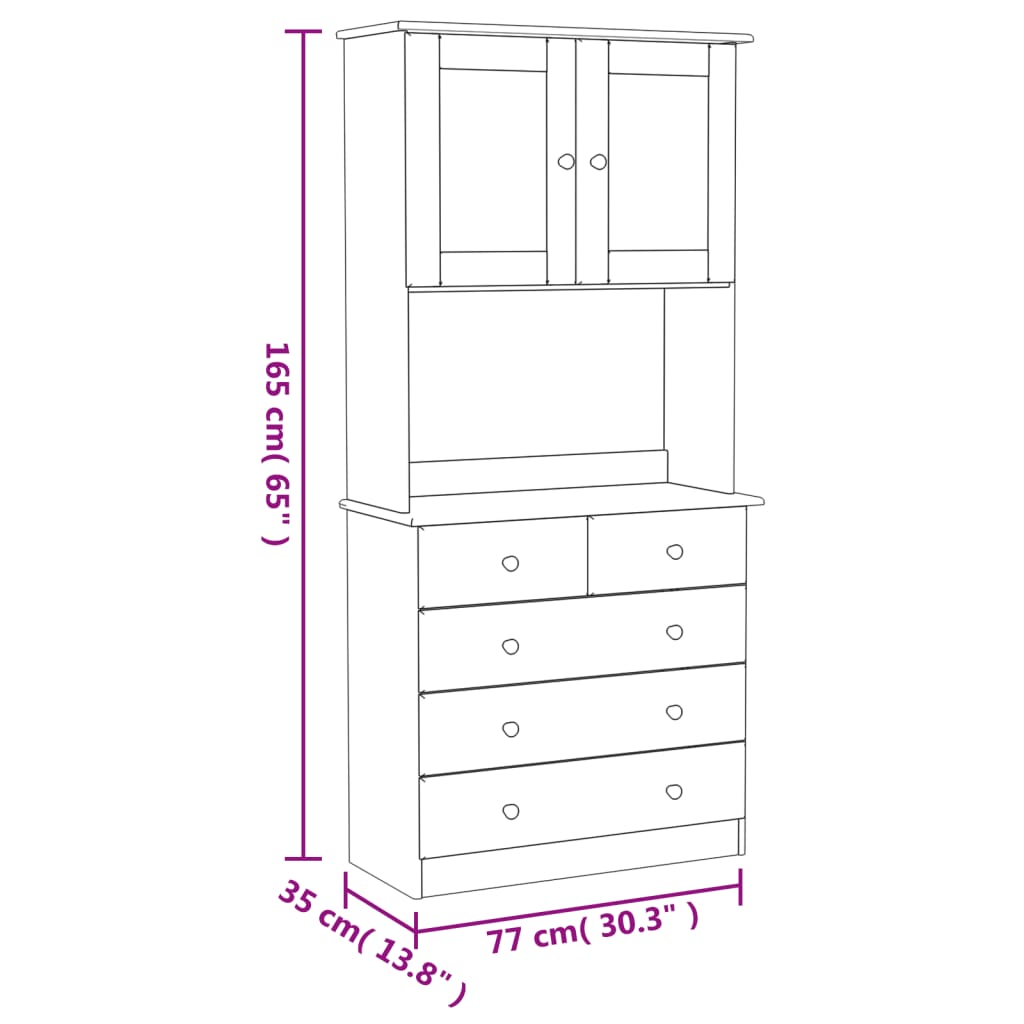 Highboard ALTA hvit 77x35x165 cm heltre furu