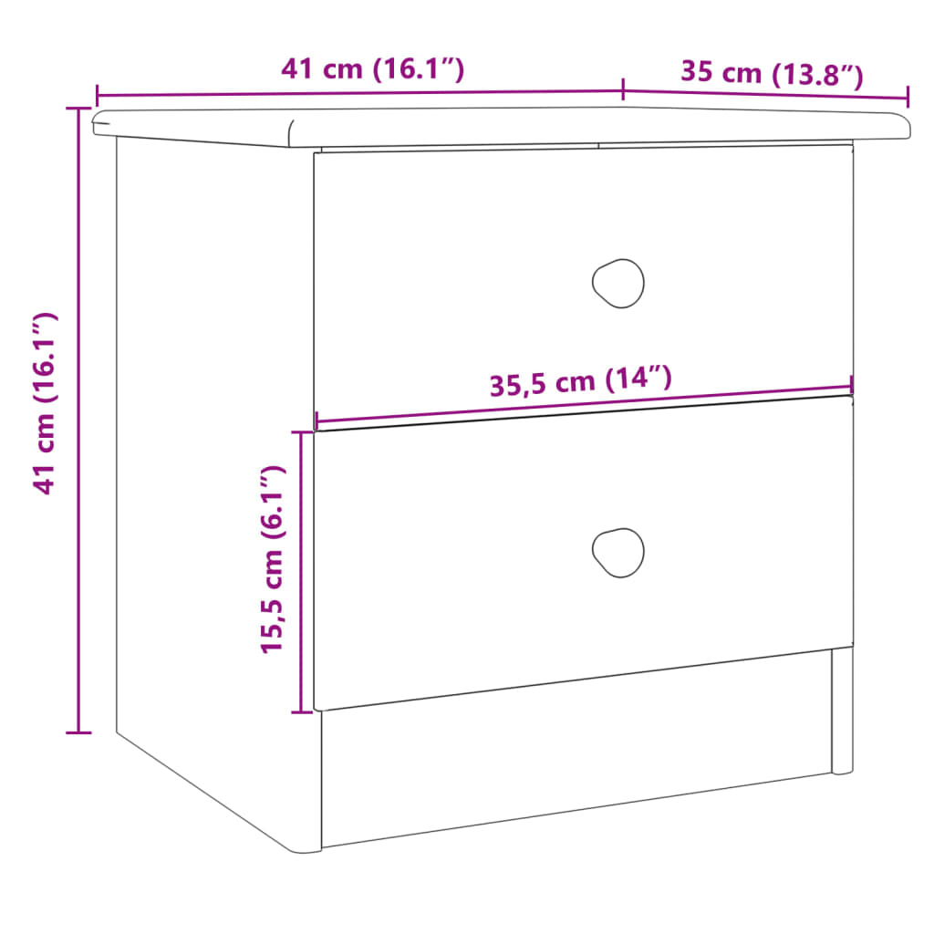 Nattbord ALTA hvit 41x35x41 cm heltre furu