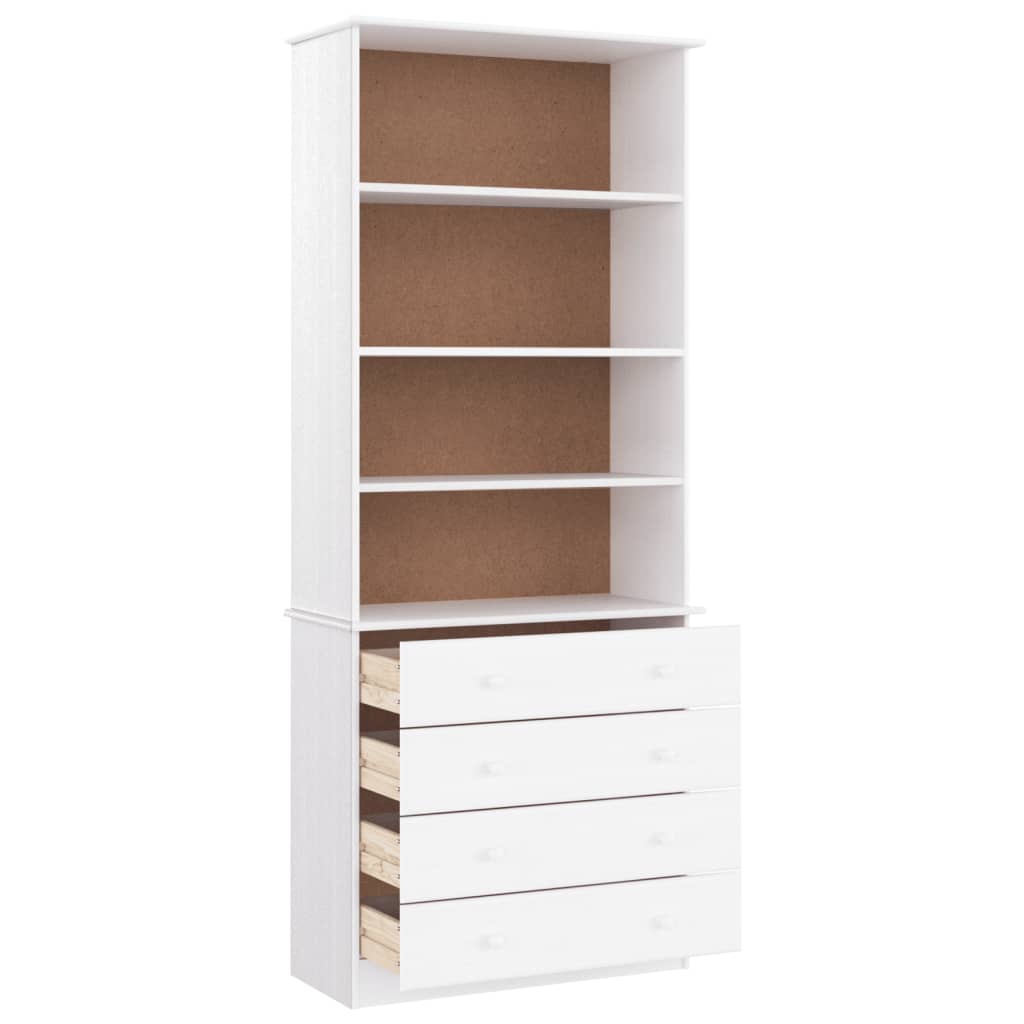 Bokhylle med skuffer ALTA hvit 77x35x186,5 cm heltre furu