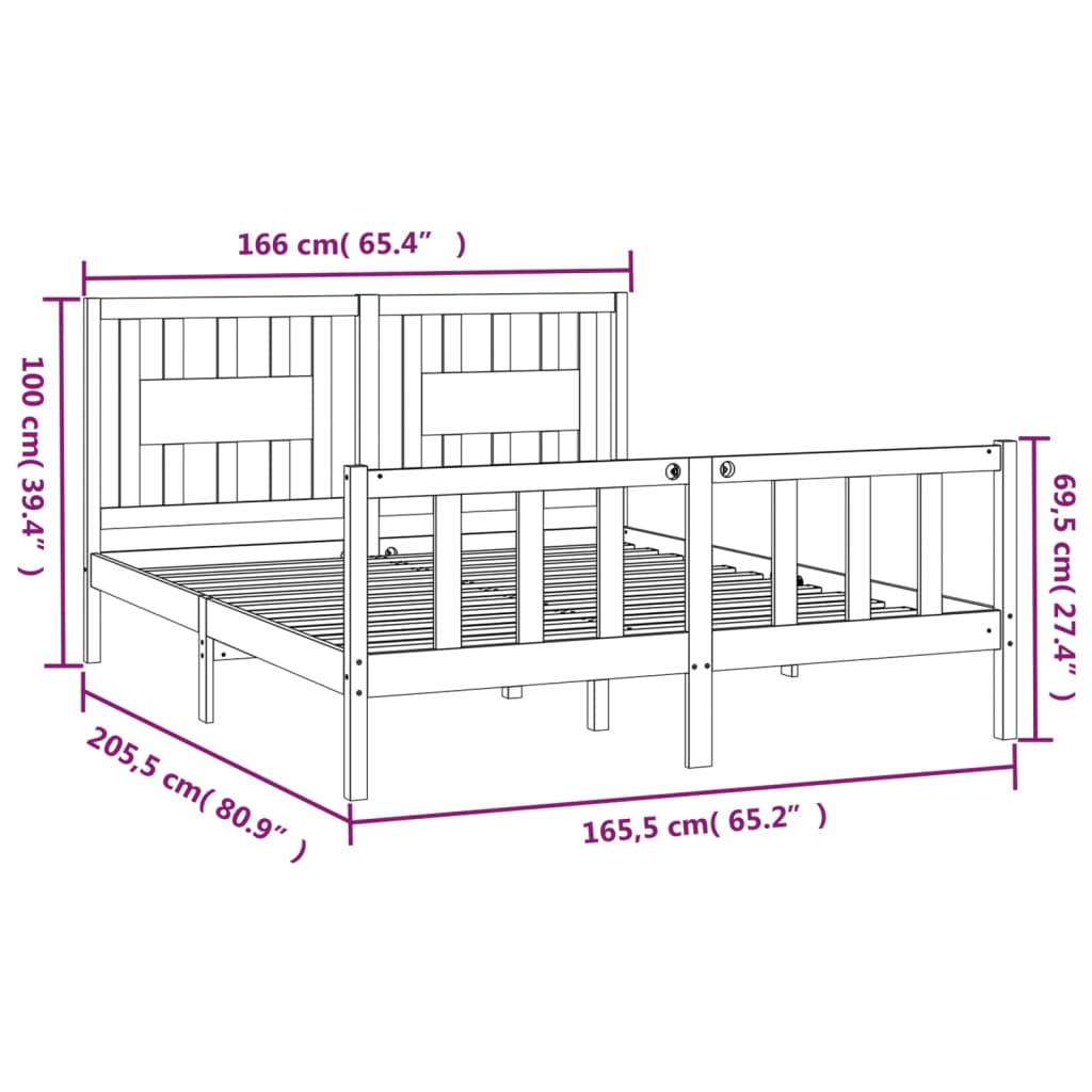 Sengeramme med hodegavl heltre furu 160x200 cm