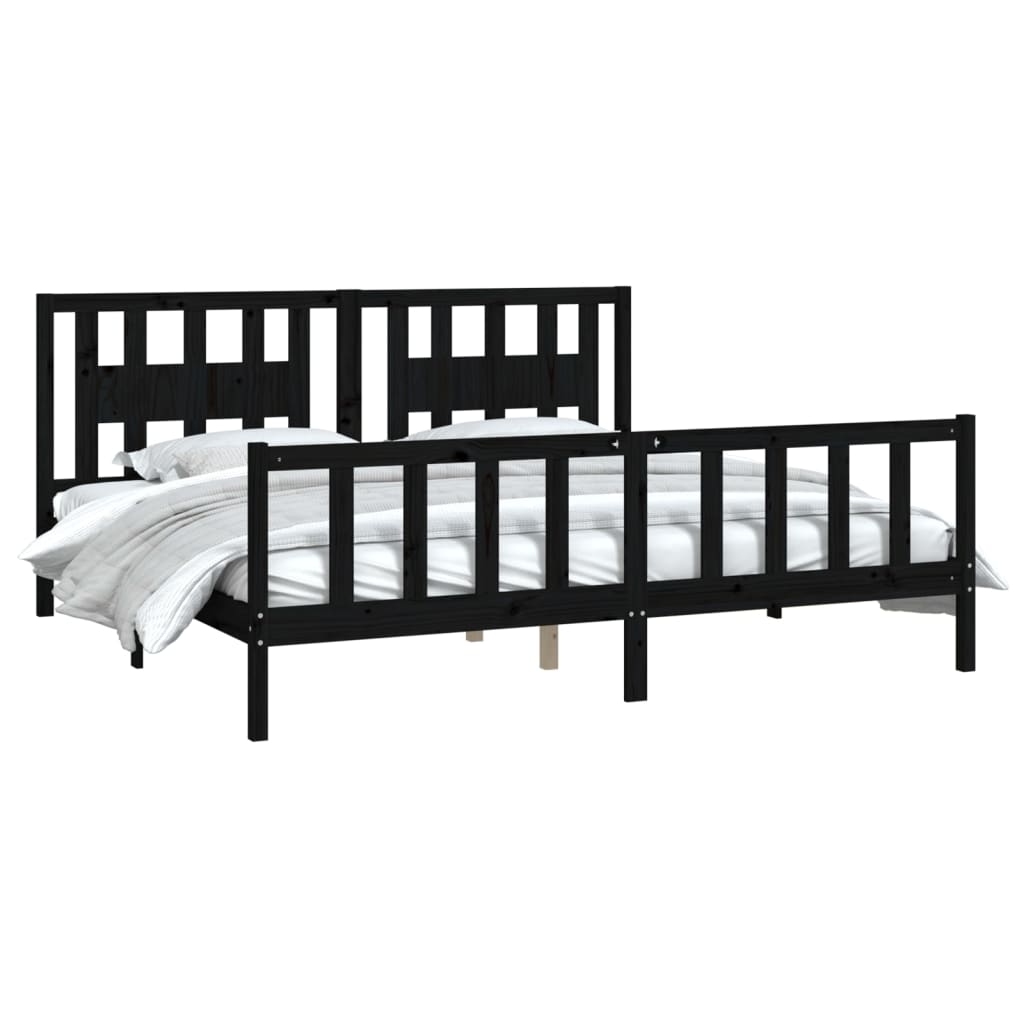 Sengeramme med hodegavl svart heltre furu 200x200 cm