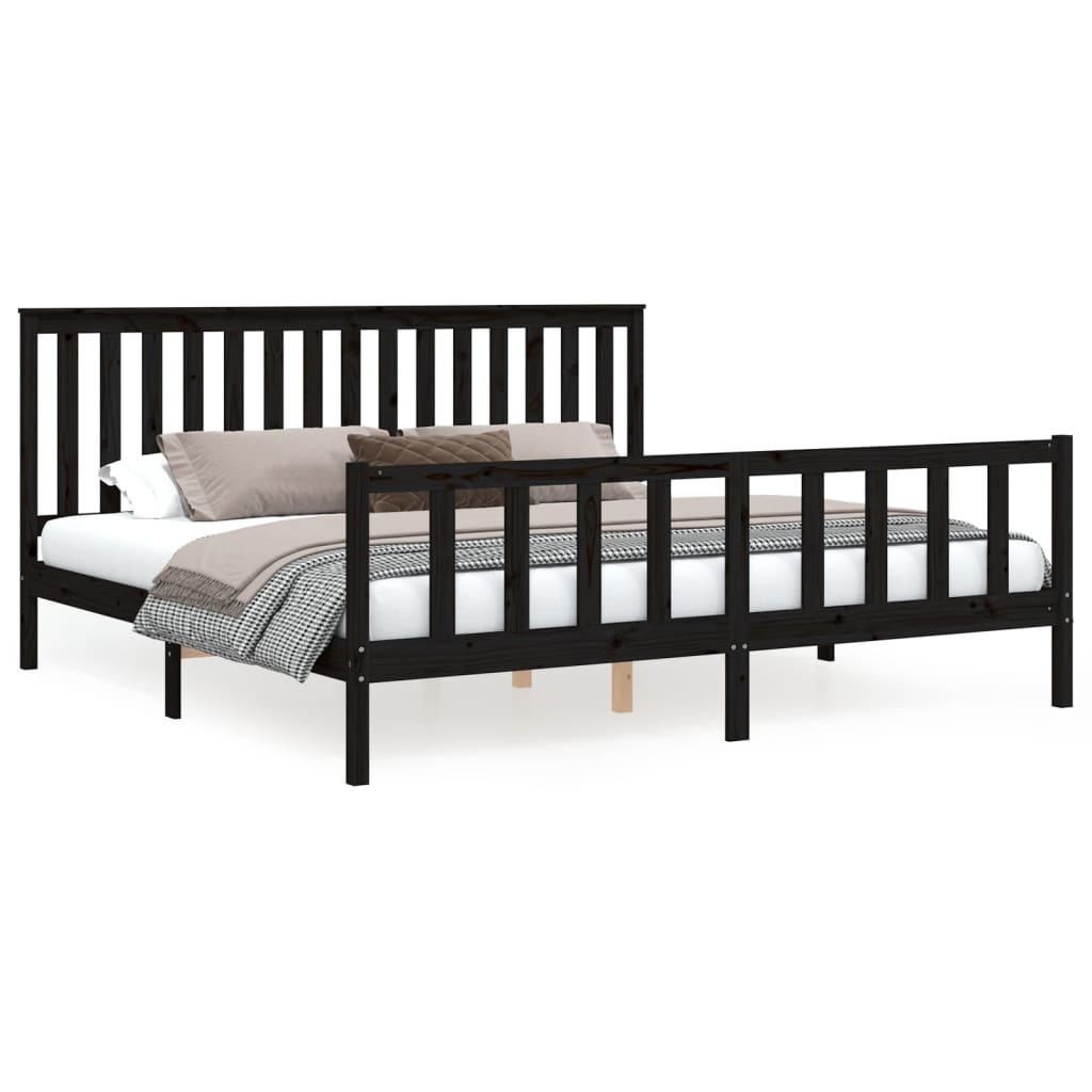 Sengeramme med hodegavl svart 200x200 cm heltre furu