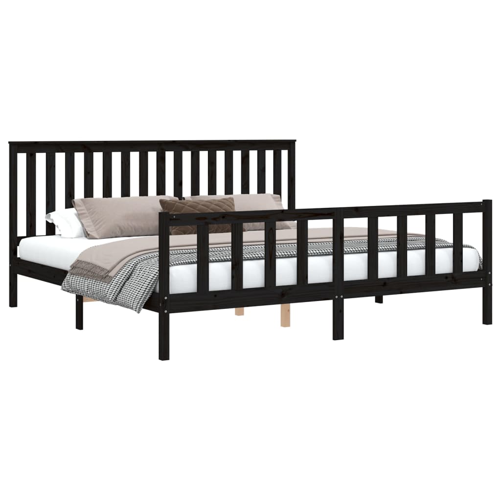 Sengeramme med hodegavl svart 200x200 cm heltre furu