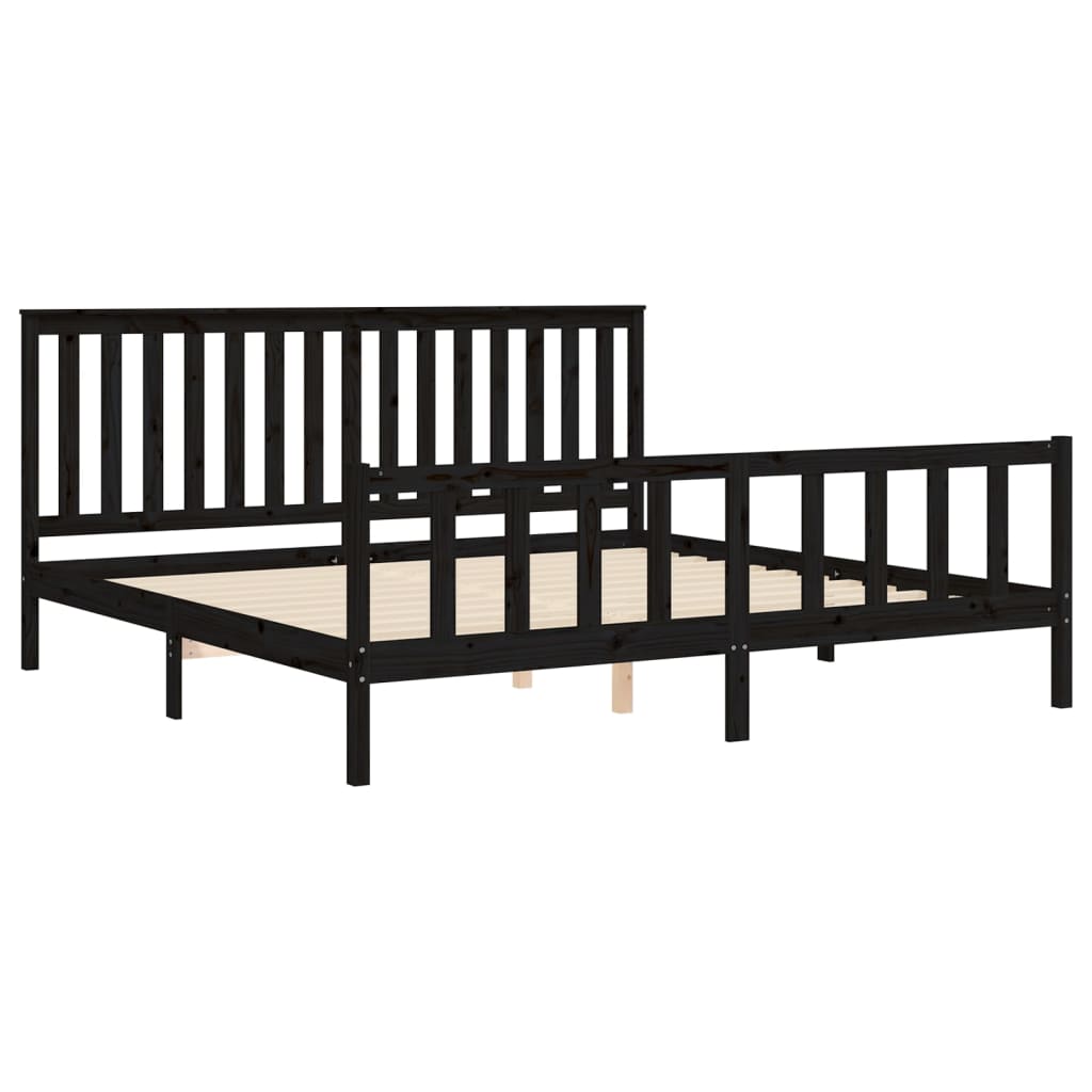 Sengeramme med hodegavl svart 200x200 cm heltre furu