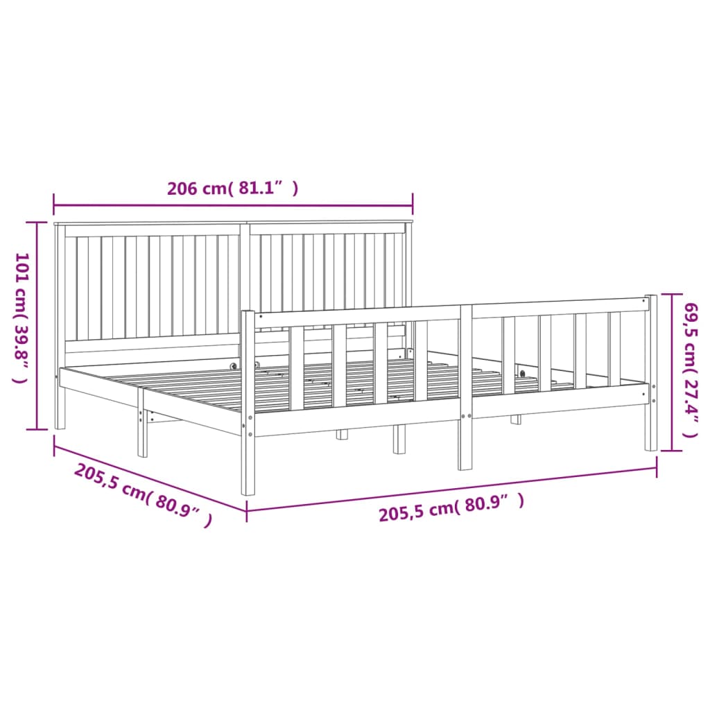 Sengeramme med hodegavl svart 200x200 cm heltre furu