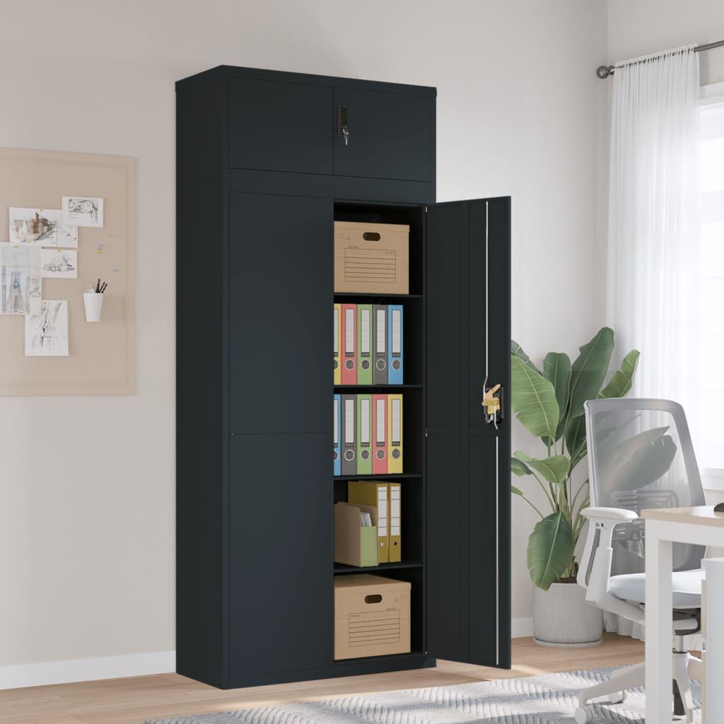 Arkivskap antrasitt 90x40x220 cm stål vidaXL