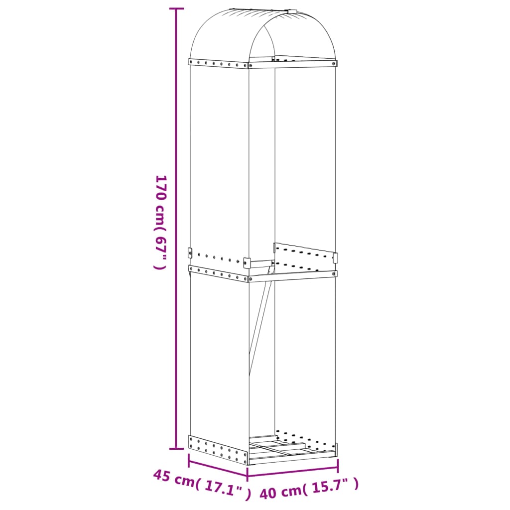 Vedholder antrasitt 40x45x170 cm galvanisert stål