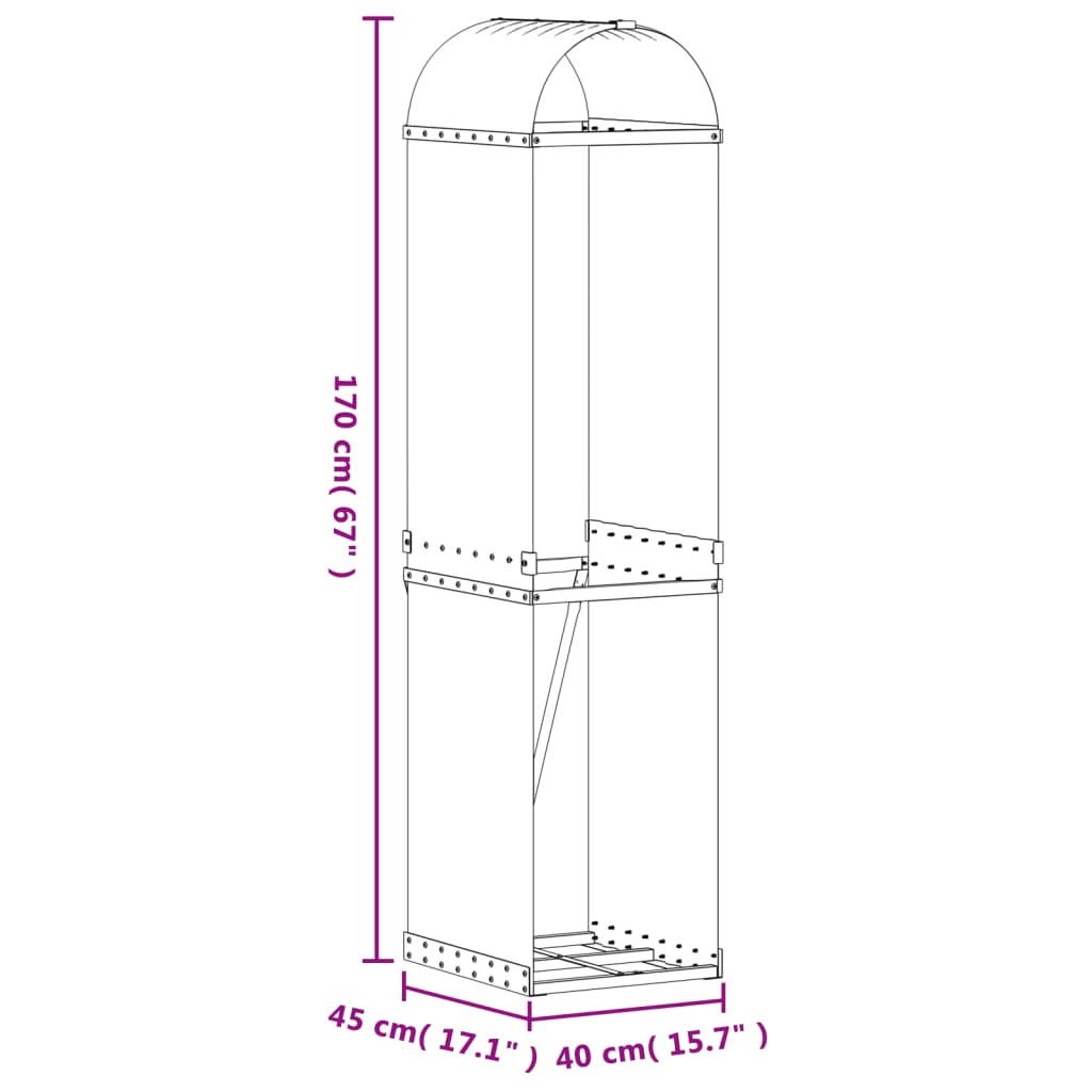 Vedholder brun 40x45x170 cm galvanisert stål