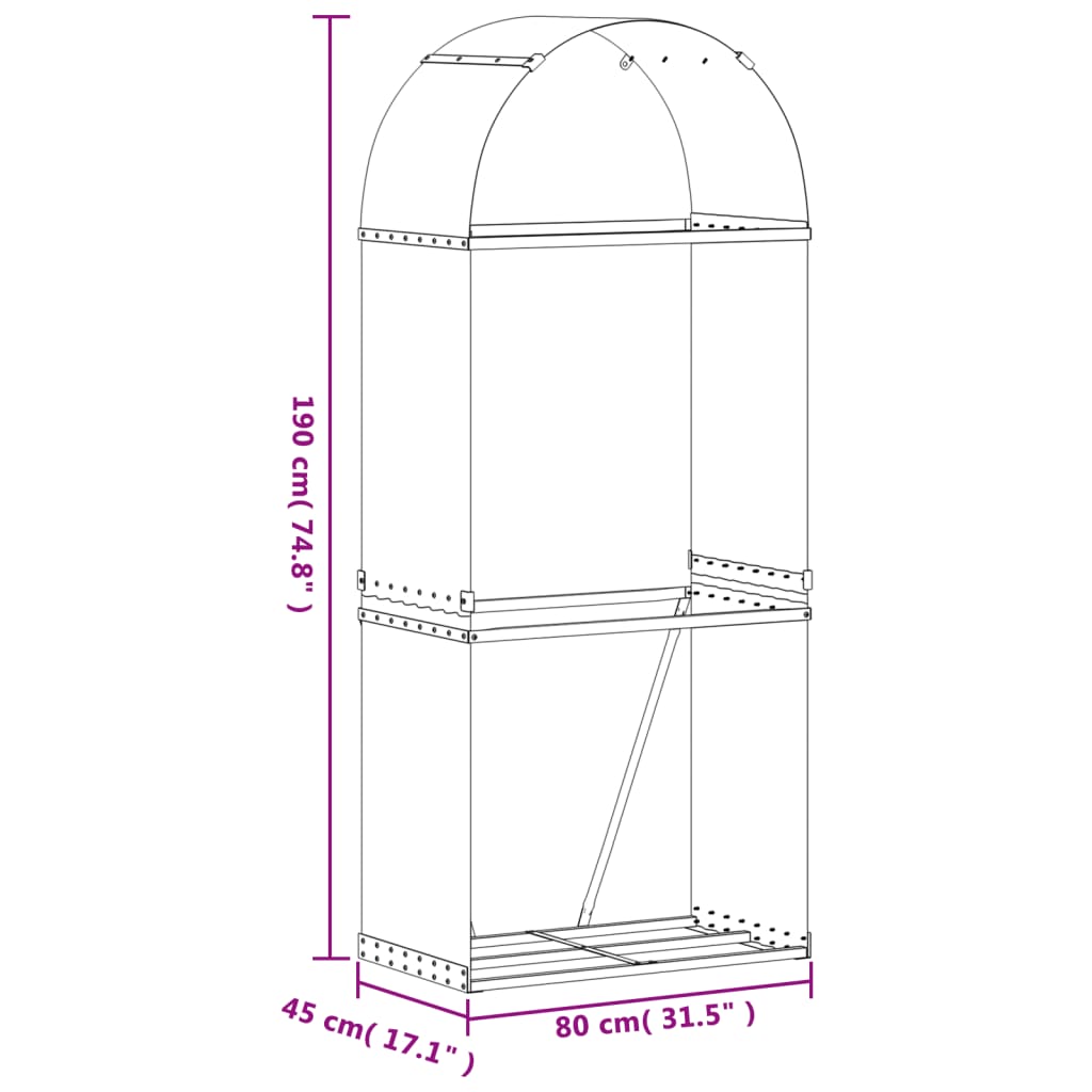 Vedholder brun 80x45x190 cm galvanisert stål