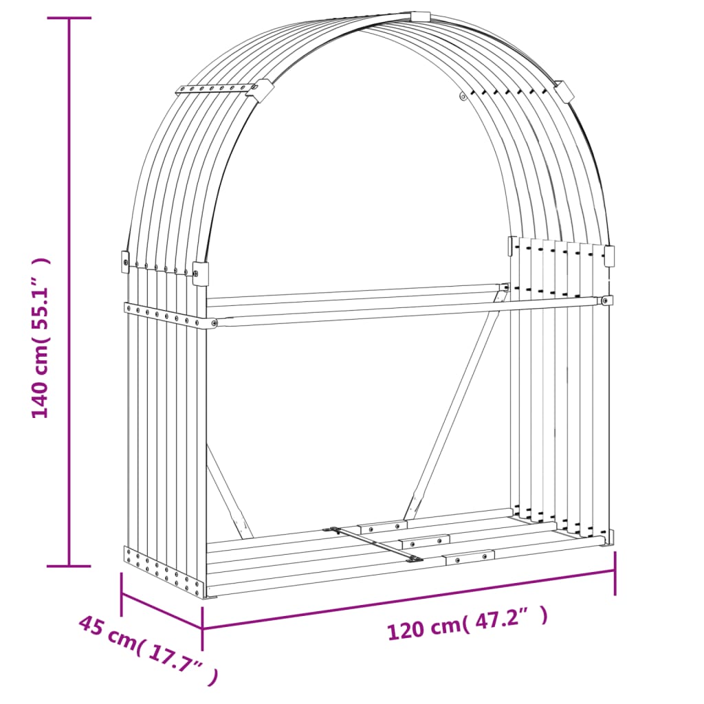 Vedholder treutseende 120x45x140 cm galvanisert stål