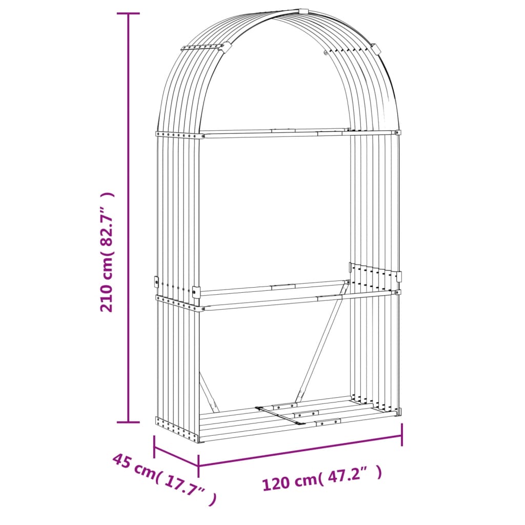 Vedholder sølv 120x45x210 cm galvanisert stål