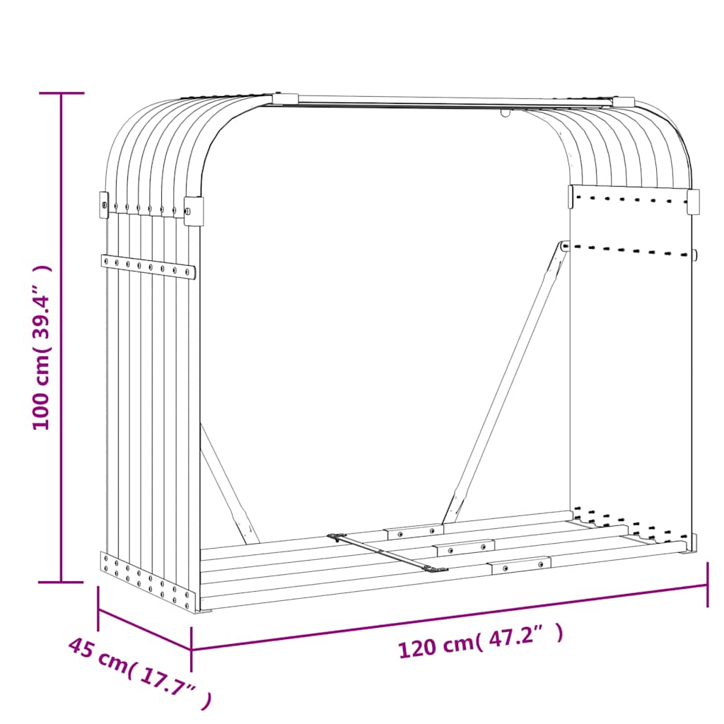 Vedholder sølv 120x45x100 cm galvanisert stål