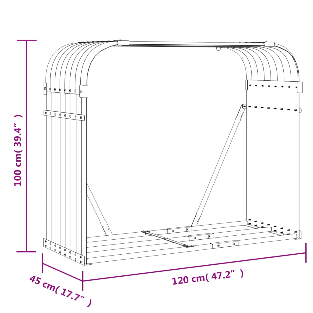 Vedholder sølv 120x45x100 cm galvanisert stål