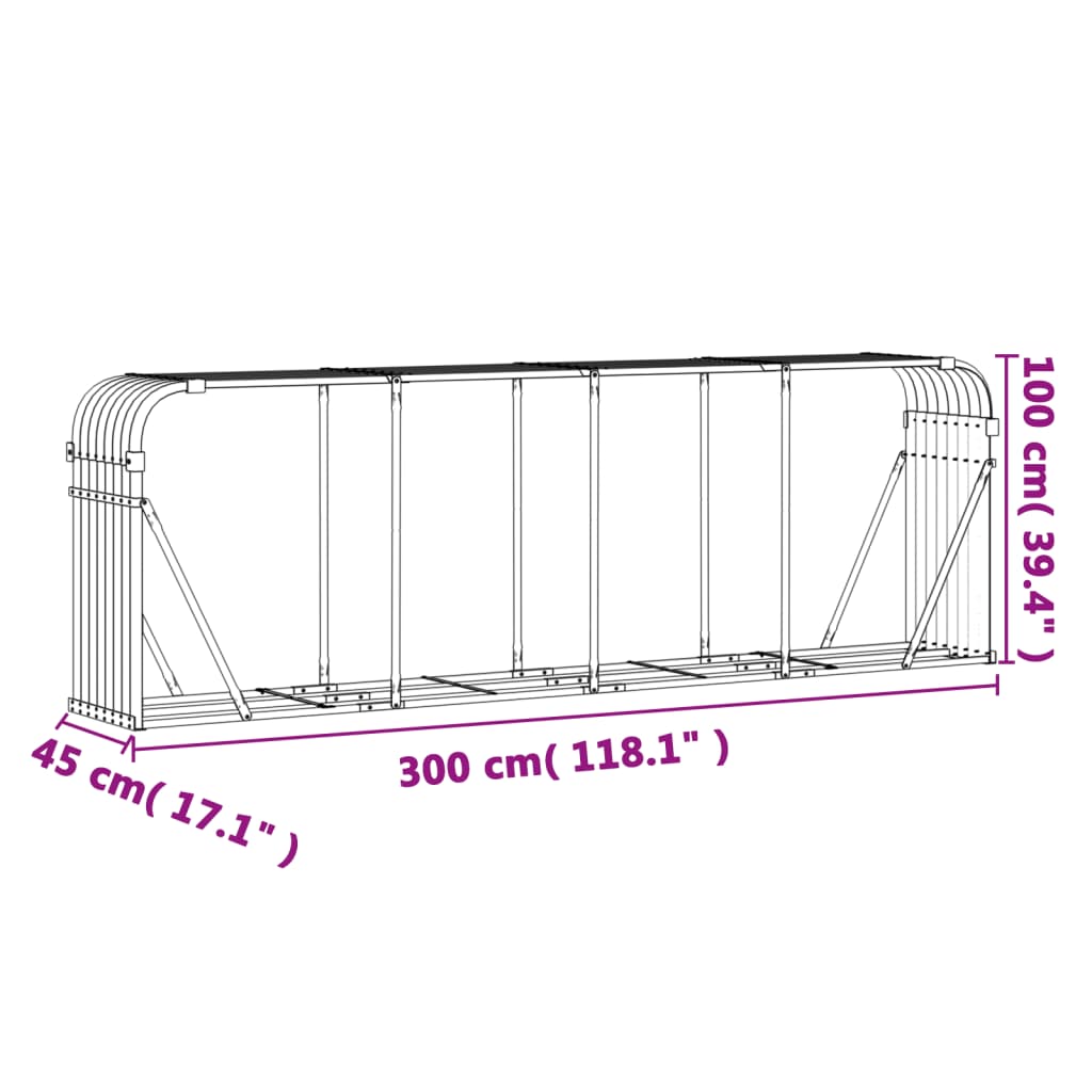 Vedholder sølv 300x45x100 cm galvanisert stål