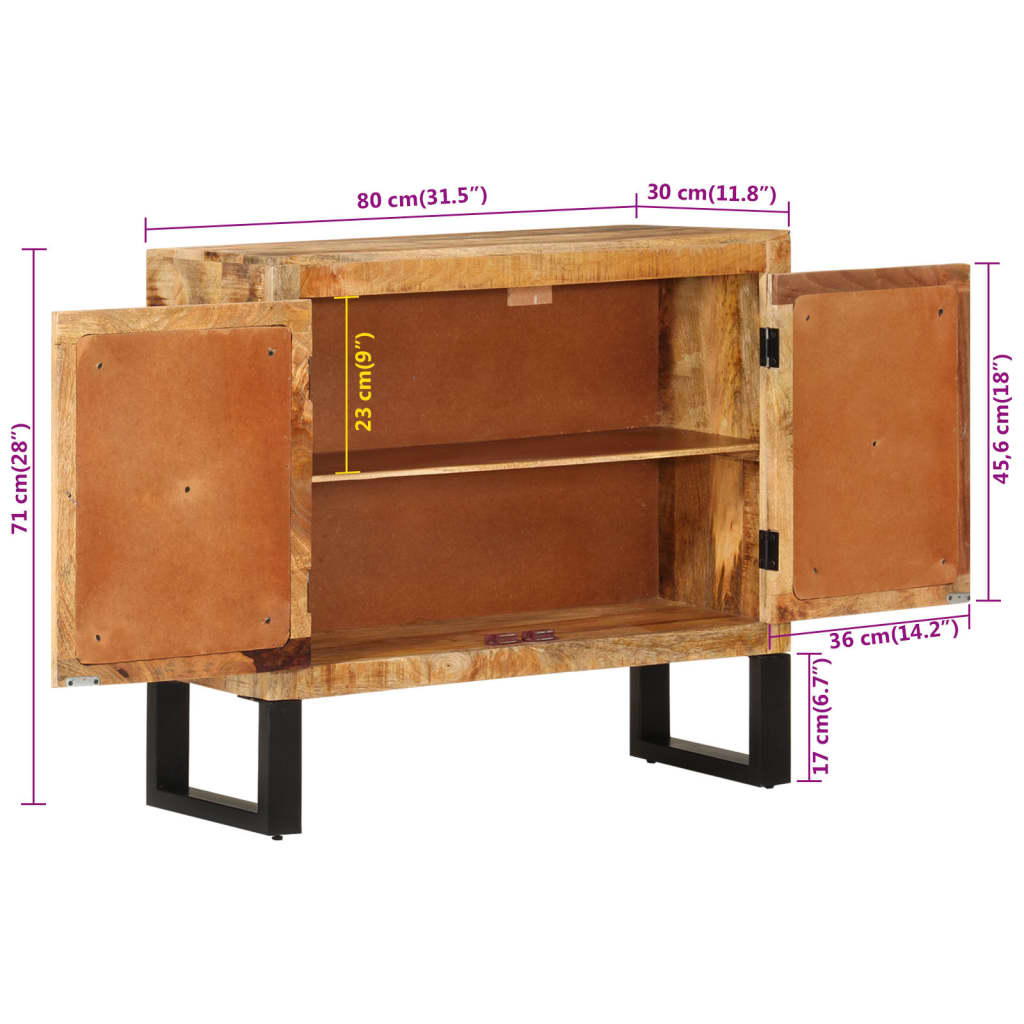 Skjenk 80x30x71 cm grov heltre mango og metall