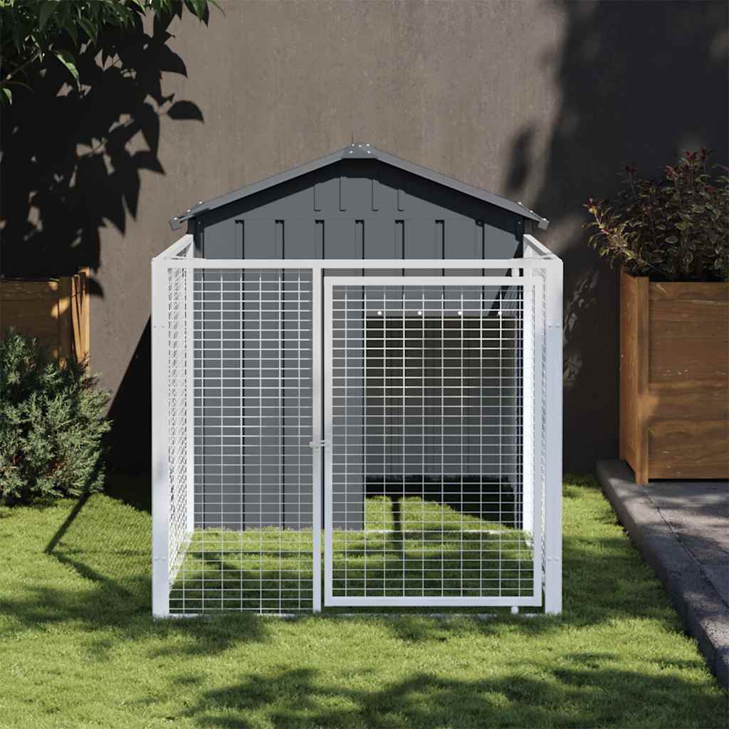 Hundehus med tak antrasitt 117x201x123 cm galvanisert stål