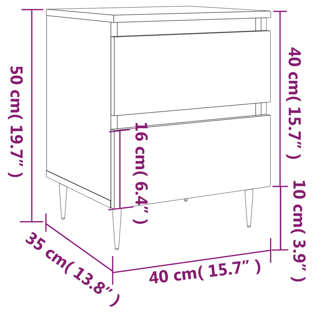 Nattbord 2 stk betonggrå 40x35x50 cm konstruert tre