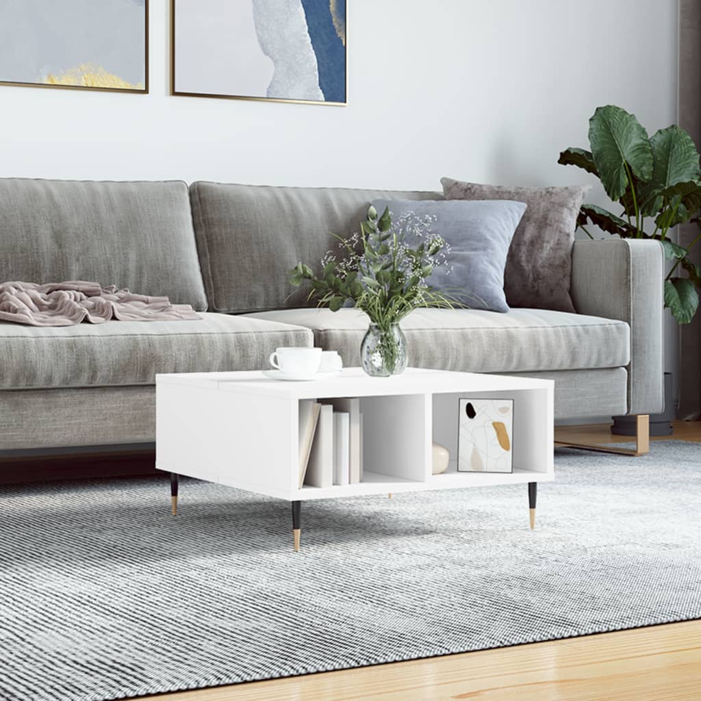 Sofabord hvit 60x60x30 cm konstruert tre