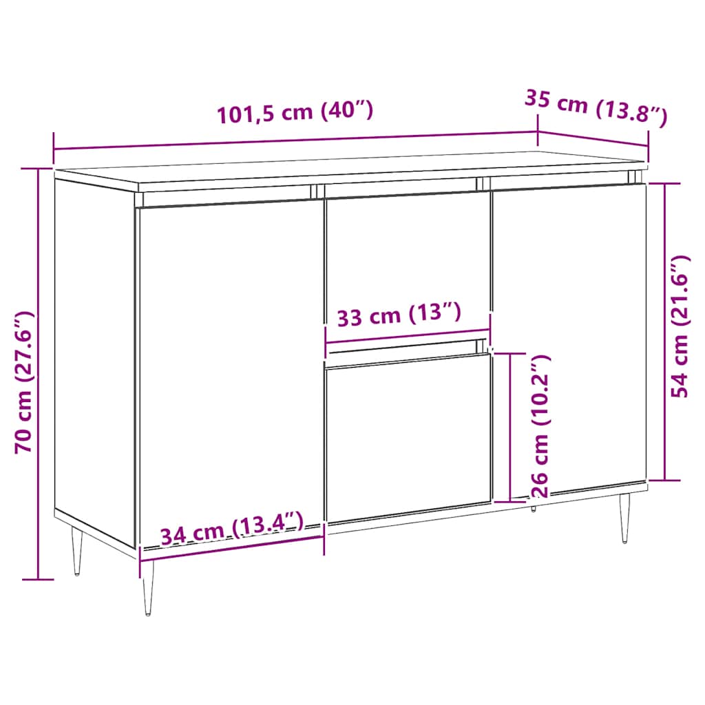 Skjenk hvit 101,5x35x70 cm konstruert tre vidaXL
