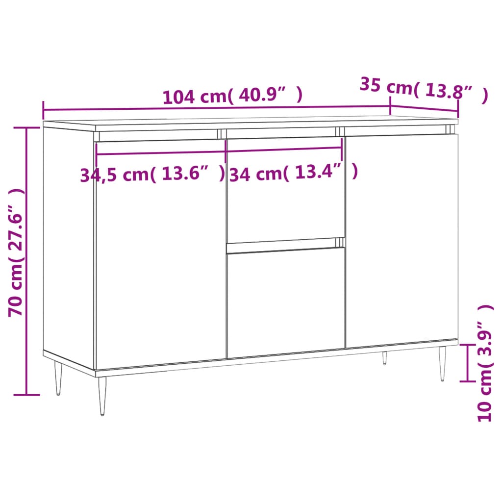 Skjenk røkt eik 101,5x35x70 cm konstruert tre