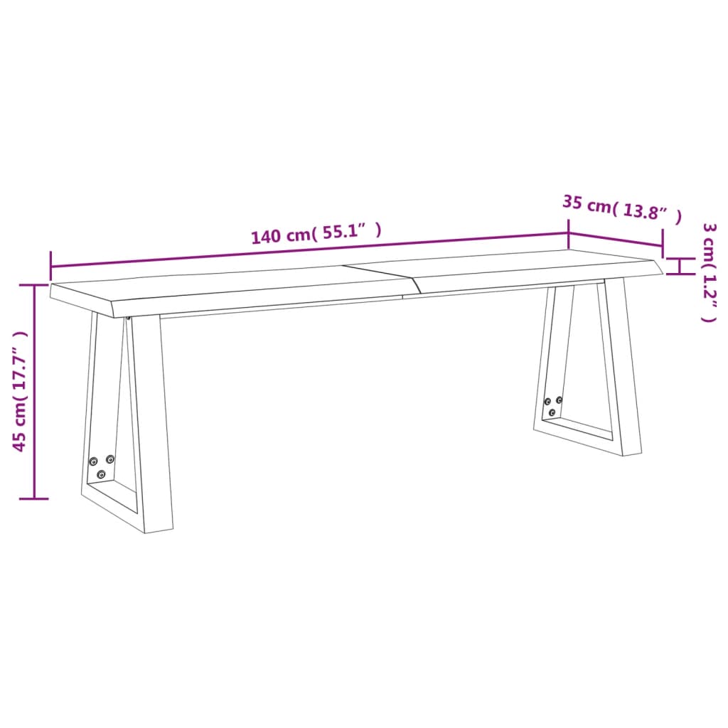 Benk med naturlig kant 140 cm heltre akasie