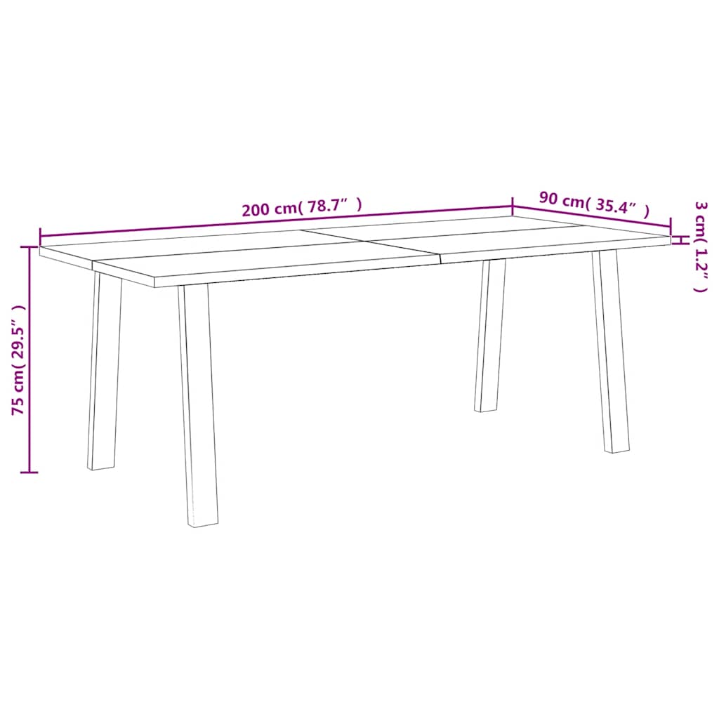 Spisebord 200x90x75 cm heltre akasie
