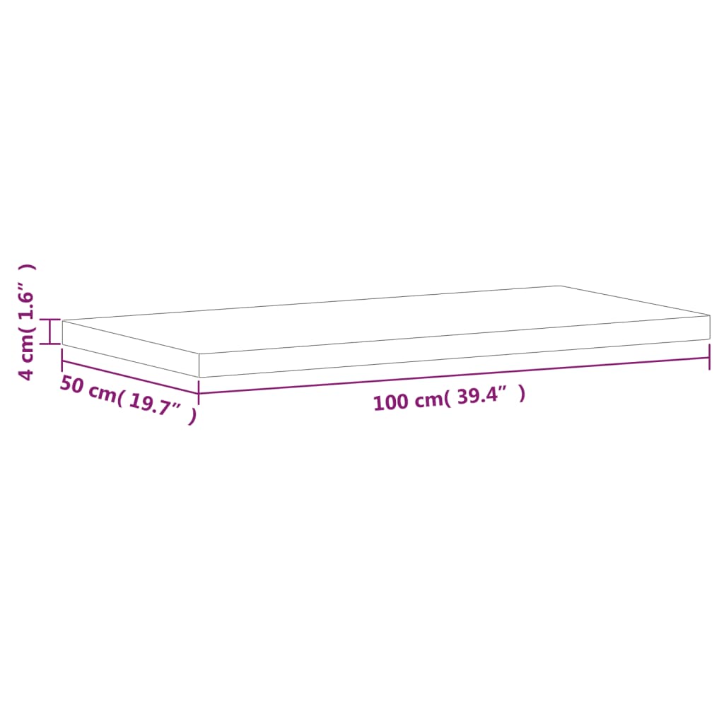 Bordplate 100x50x4 cm rektangulær heltre bøketre