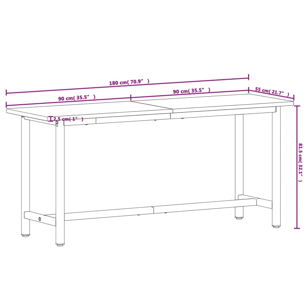 Arbeidsbenk 180x55x81,5 cm heltre bøk og metall