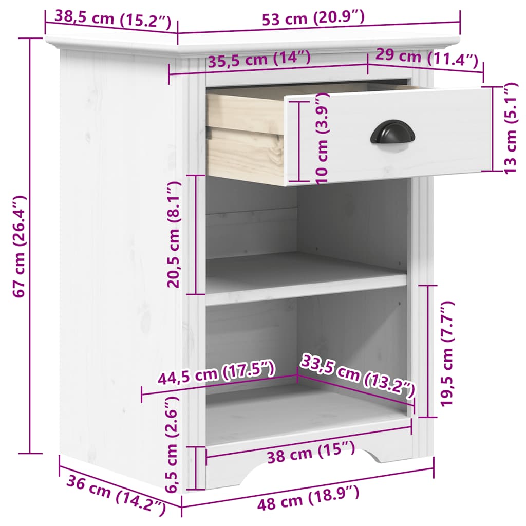 Nattbord BODO hvit 53x38,5x67 cm heltre furu vidaXL