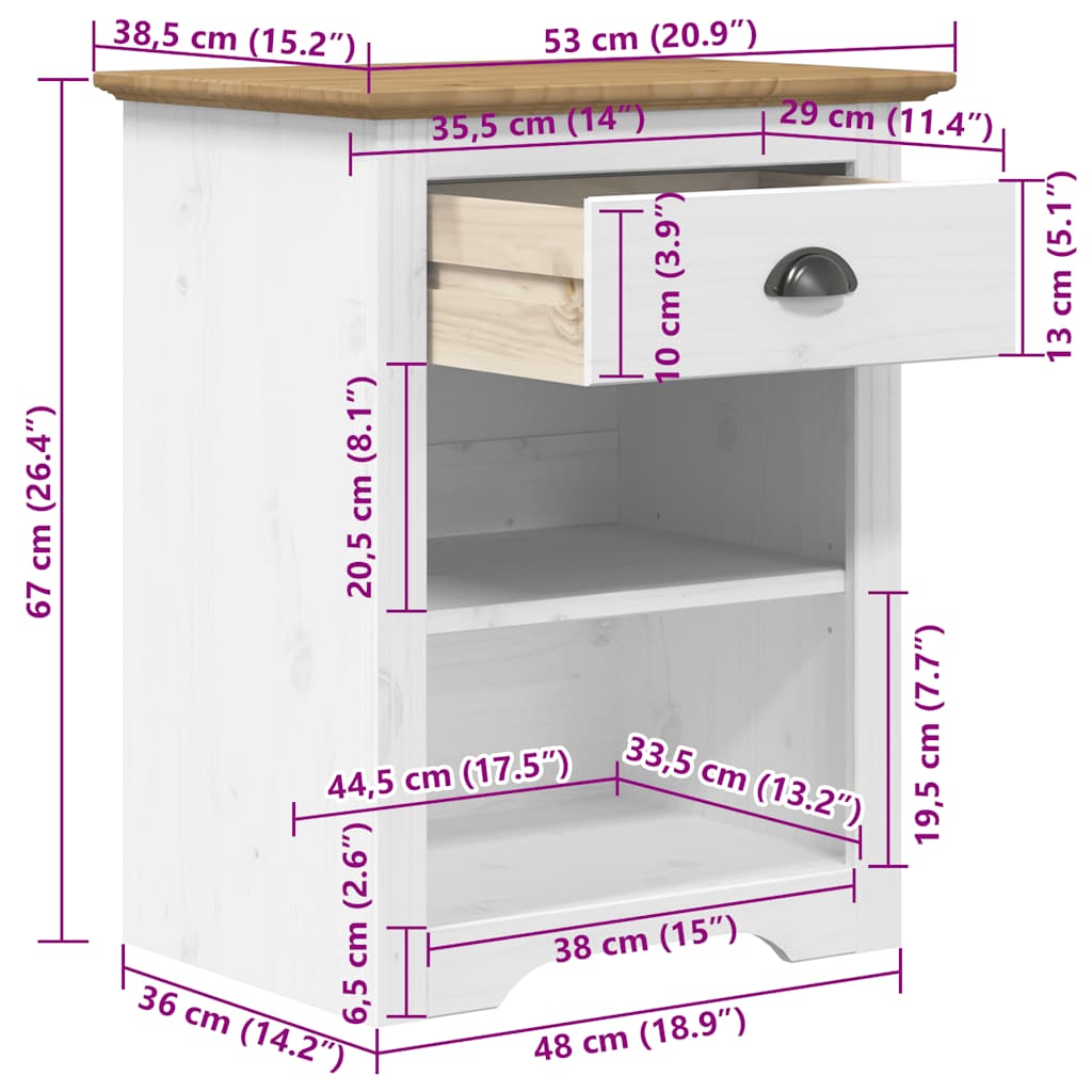 Nattbord BODO brun 53x38,5x67 cm heltre furu vidaXL