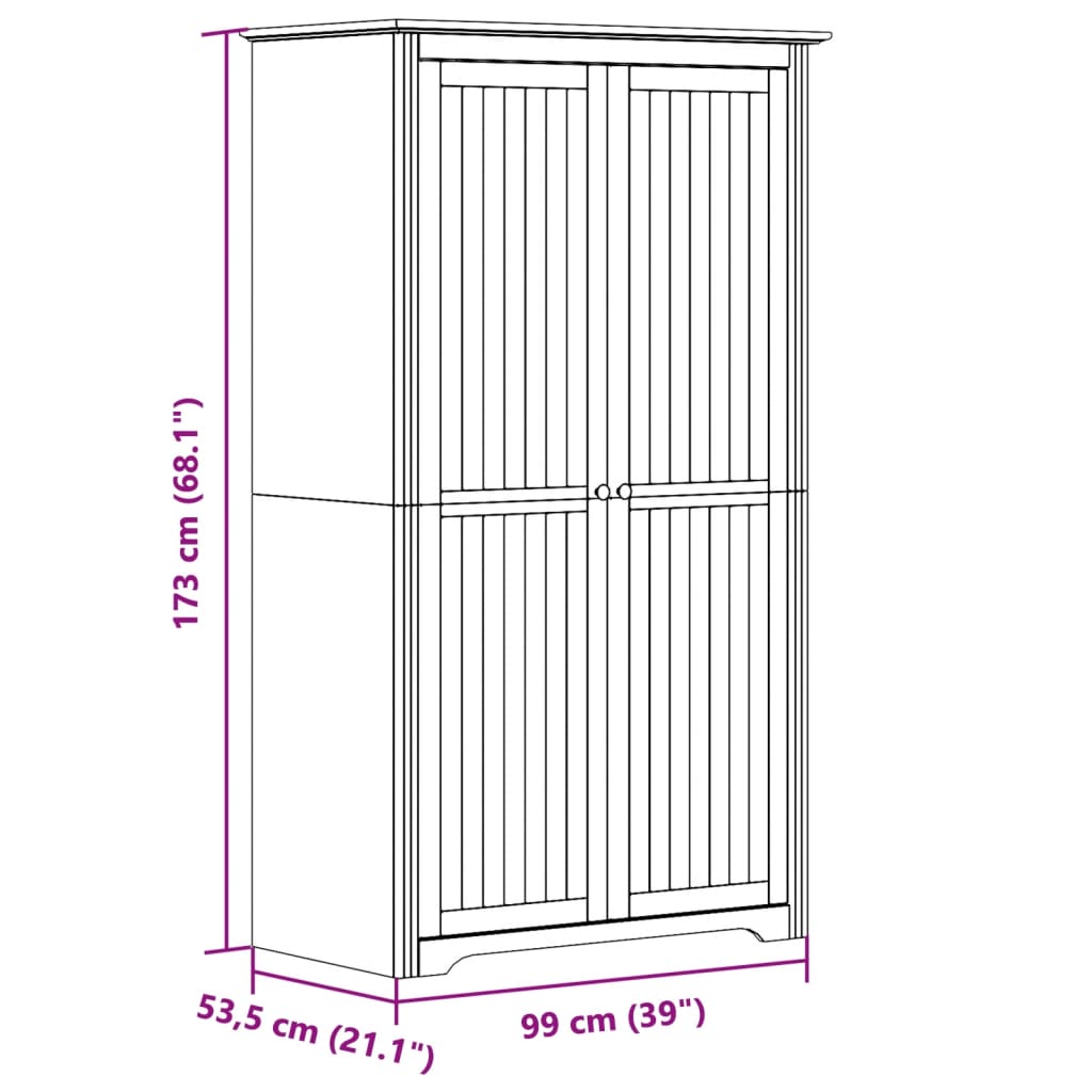 Garderobe BODO hvit 99x53,5x173 cm heltre furu