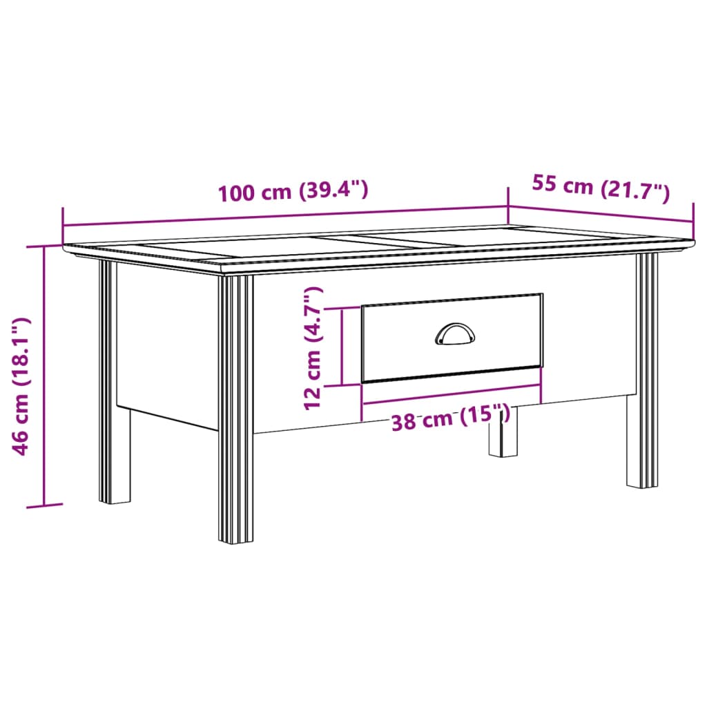 Salongbord BODO hvit 100x55x46 cm heltre furu vidaXL