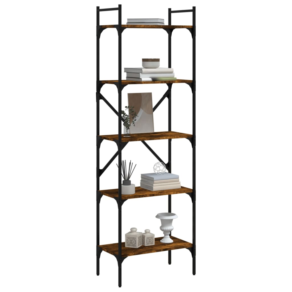 Bokhylle 5 etasjer røkt eik 56x31,5x174 cm konstruert tre