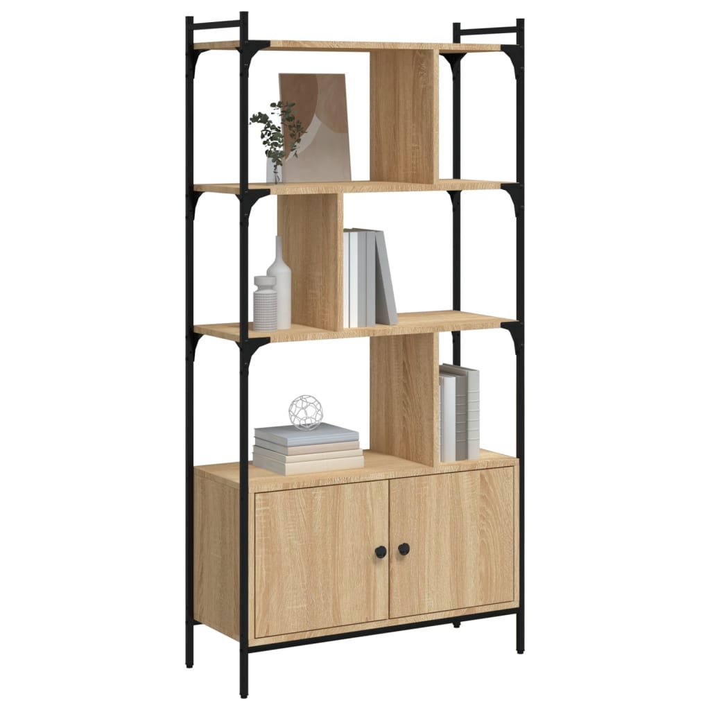 Bokhylle med dører Sonoma eik 76,5x30x154,5 cm konstruert tre