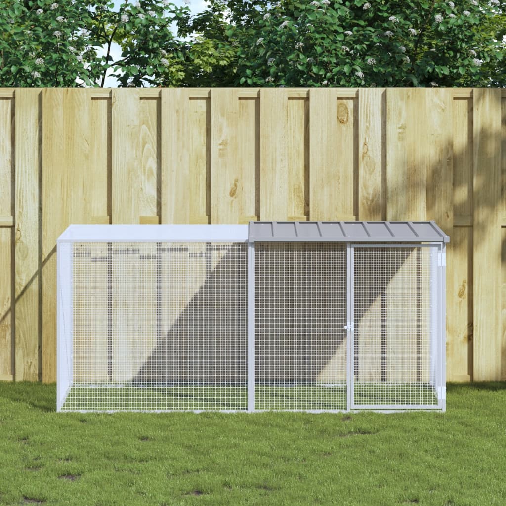 Kyllingbur med tak lysegrå 203x98x90 cm galvanisert stål vidaXL