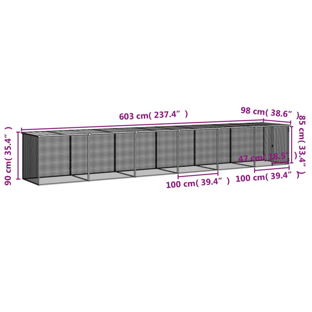 Kyllingbur med tak antrasitt 603x98x90 cm galvanisert stål vidaXL