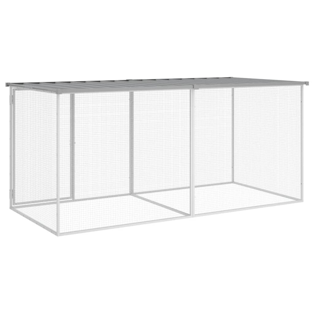 Kyllingbur med tak lysegrå 203x98x90 cm galvanisert stål vidaXL