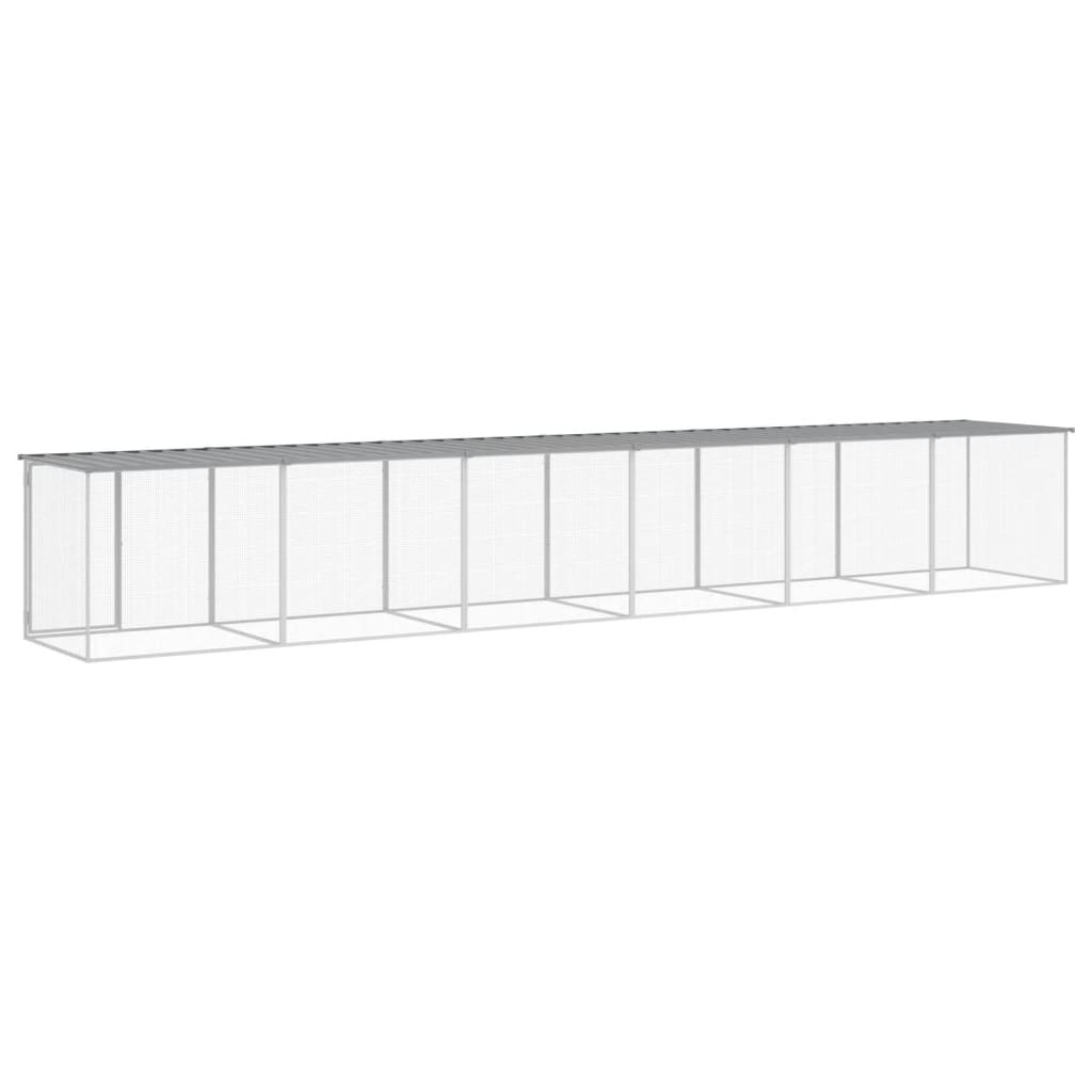 Kyllingbur med tak lysegrå 603x98x90 cm galvanisert stål vidaXL