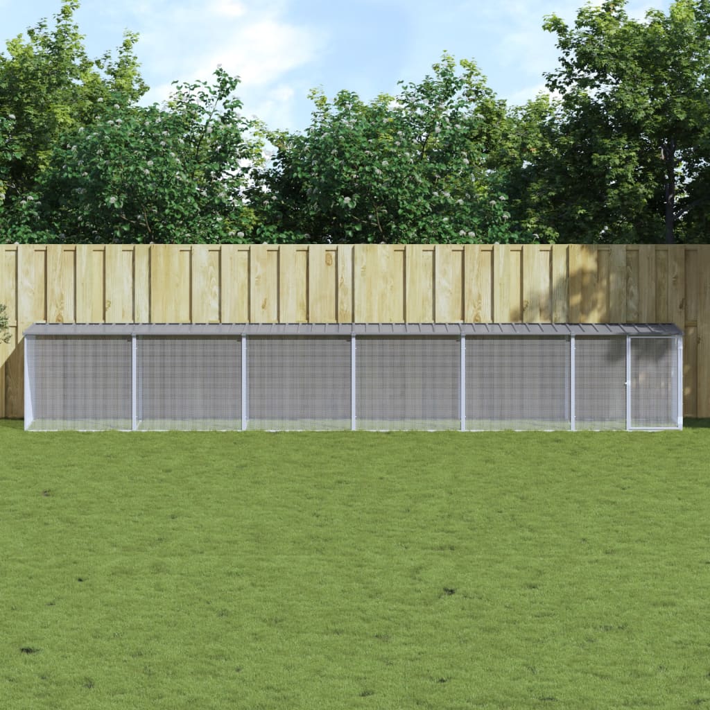 Kyllingbur med tak lysegrå 603x98x90 cm galvanisert stål vidaXL