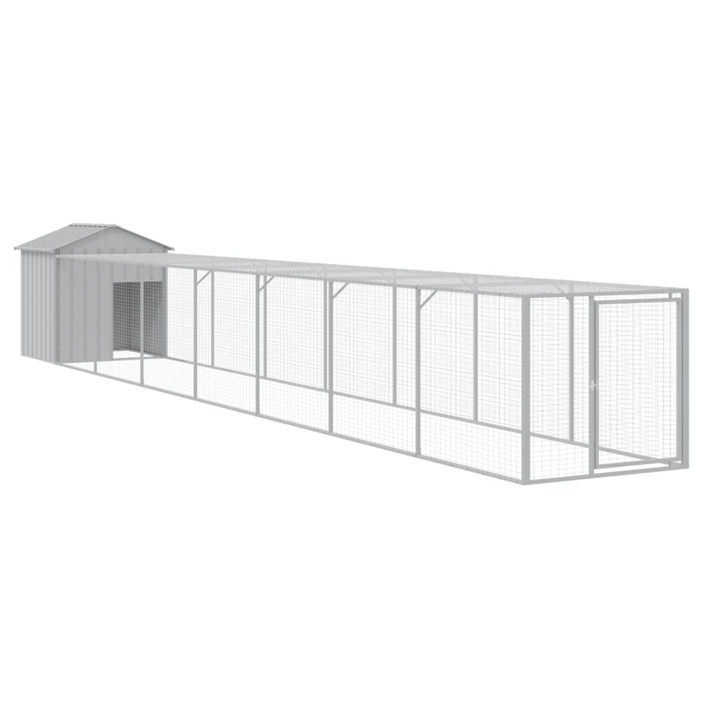 Hønsebur med gård lysegrå 117x813x123 cm galvanisert stål