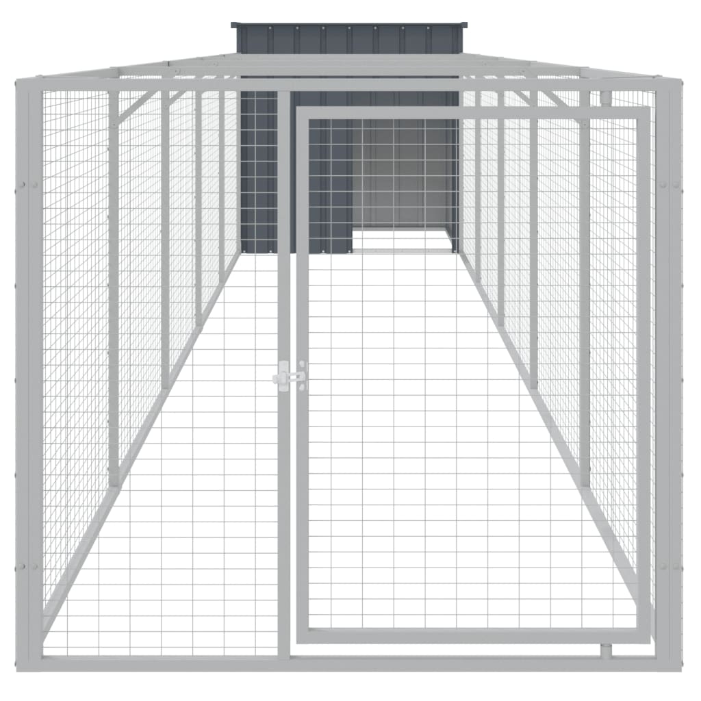 Hundehus med gård antrasitt 110x609x110 cm galvanisert stål