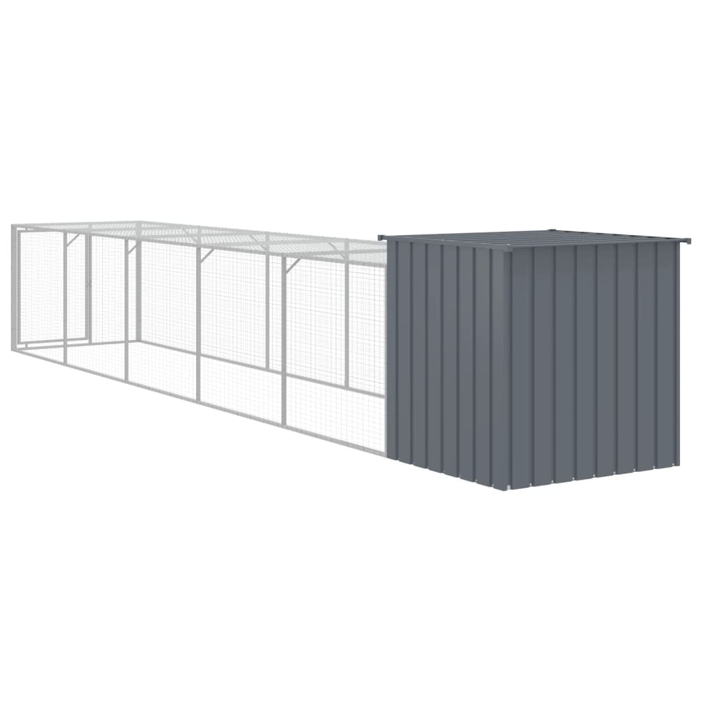 Hønsebur med gård antrasitt 110x609x110 cm galvanisert stål