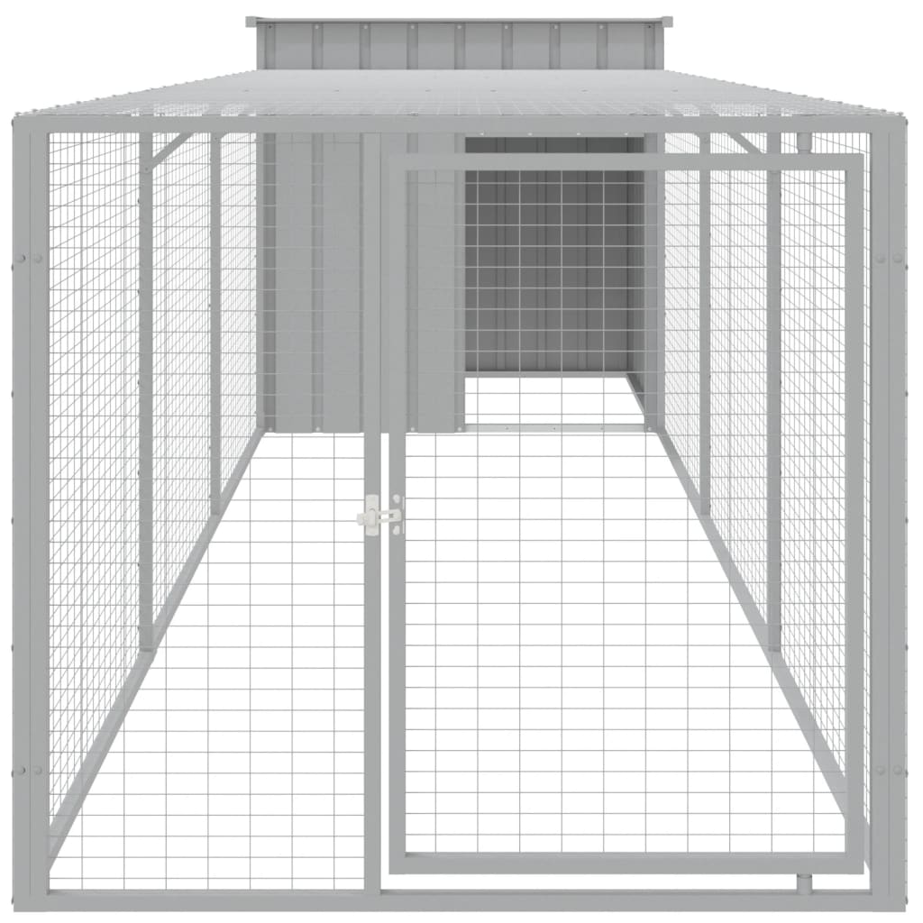 Hønsebur med gård antrasitt 110x405x110 cm galvanisert stål