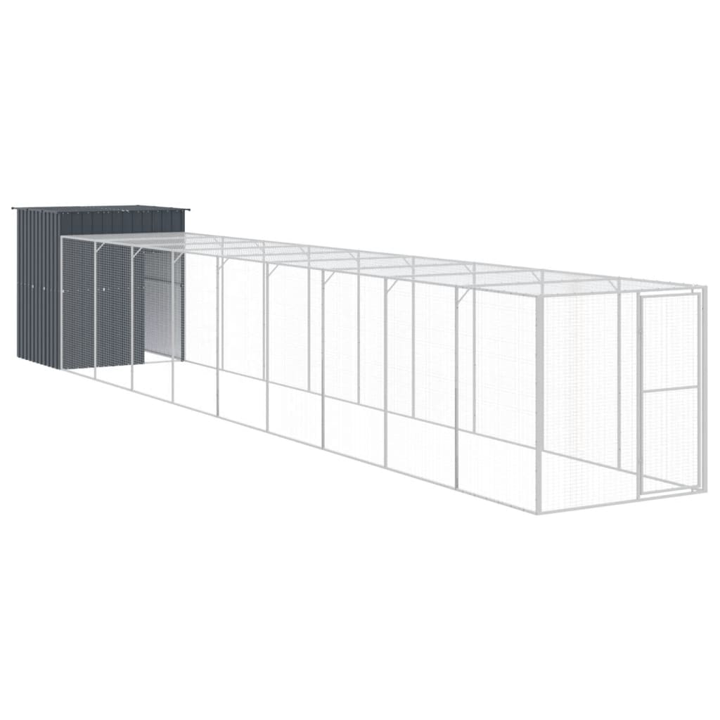 Hønsebur med gård antrasitt 165x1067x181 cm galvanisert stål