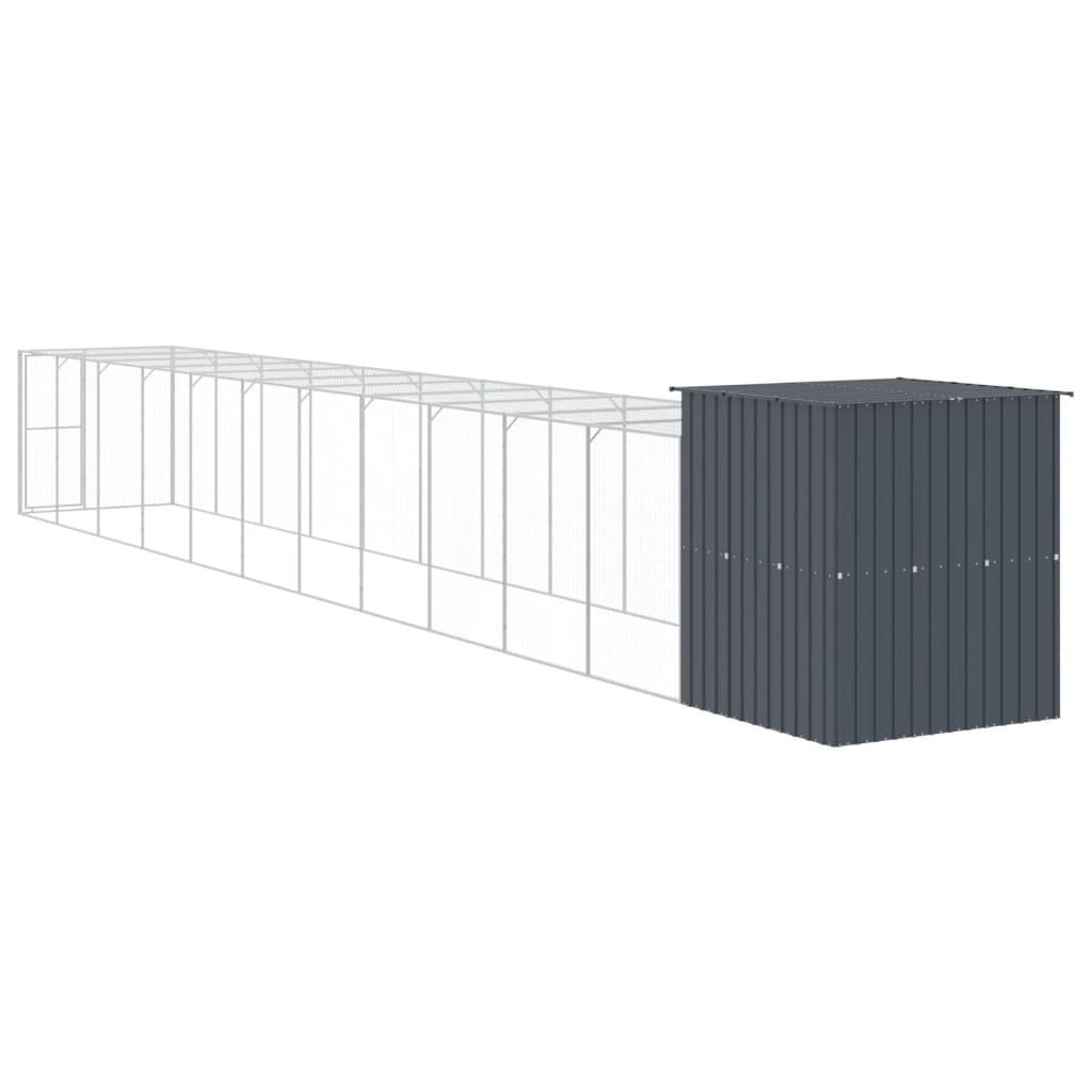 Hønsebur med gård antrasitt 165x1271x181 cm galvanisert stål