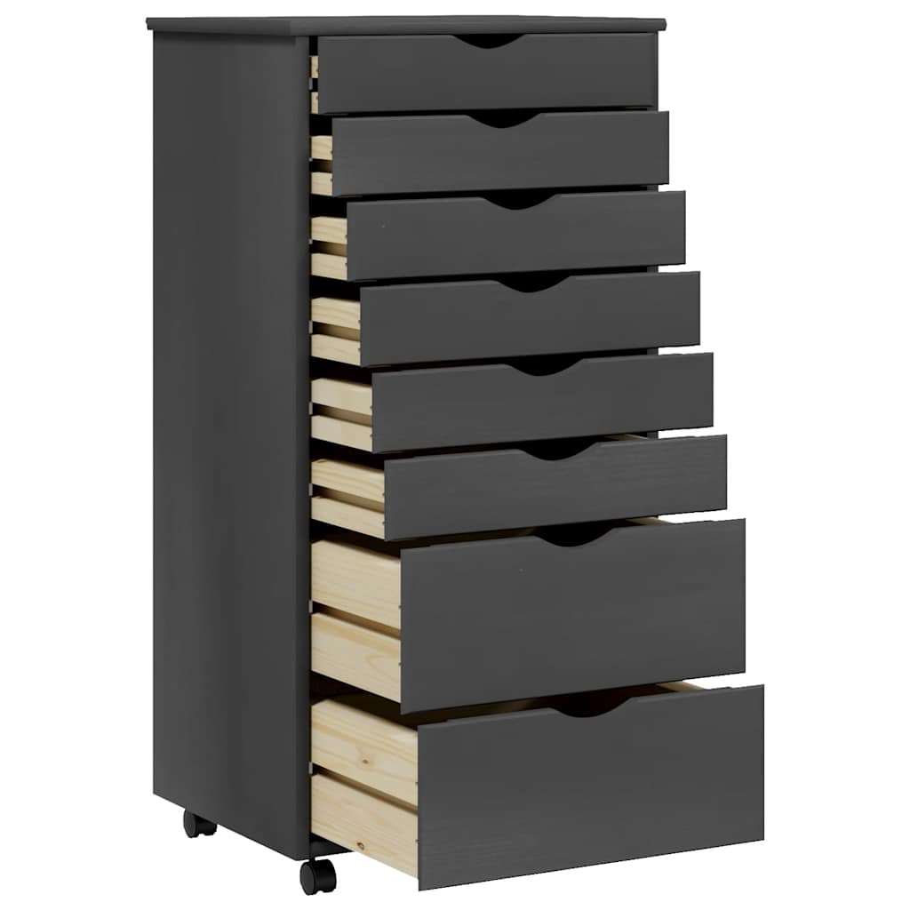 Rulleskap med skuffer MOSS grå heltre furu