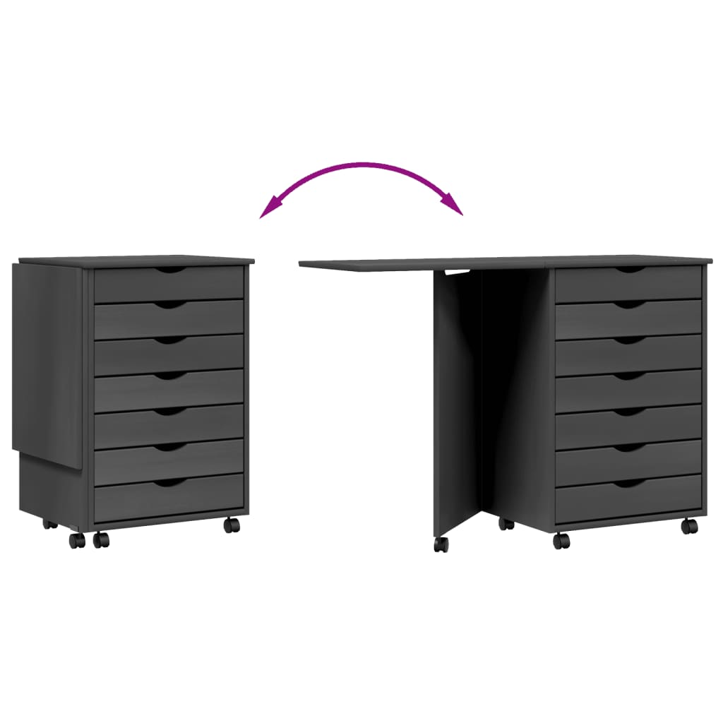 Rulleskap med skrivebord MOSS grå heltre furu